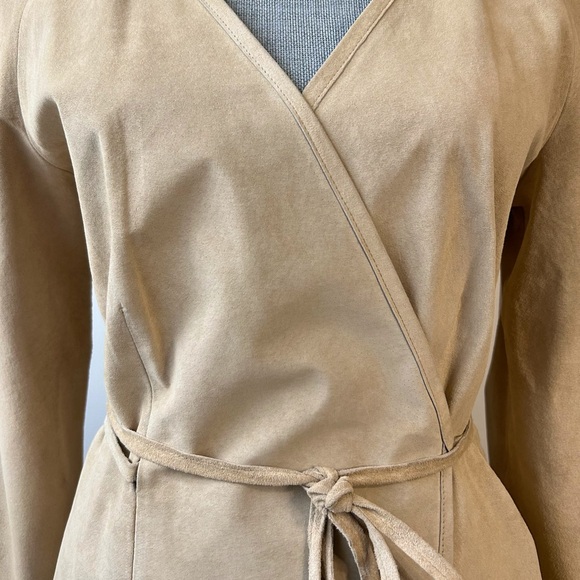 Suede Danier Wrap Front Shirt w/Tie Waist Beige - Picture 4 of 12